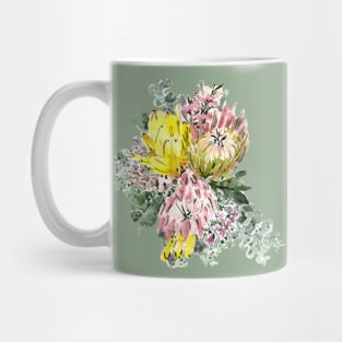 Watercolour pink protea and eucalyptus bunch Mug